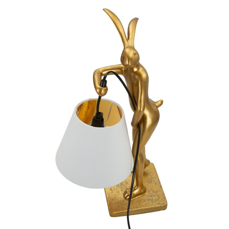 Lampe à poser originale Lapin debout Hauteur 47 cm en Résine Doré Tissu Blanc Rabbit 