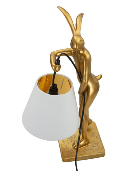 Lampe à poser originale Lapin debout Hauteur 47 cm en Résine Doré Tissu Blanc Rabbit 
