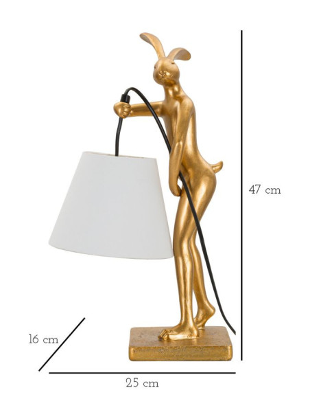 Lampe à poser originale Lapin debout Hauteur 47 cm en Résine Doré Tissu Blanc Rabbit 