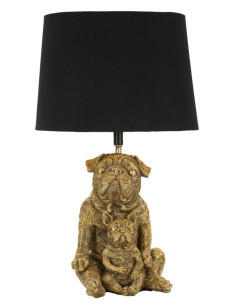 Lampe à poser originale Bouledogues assis Hauteur 43 cm en Résine Doré Tissu Noir Dog 