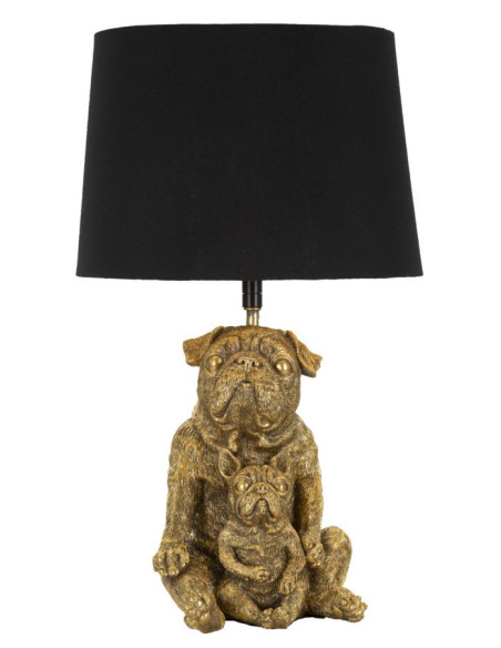 Lampe à poser originale Bouledogues assis Hauteur 43 cm en Résine Doré Tissu Noir Dog 