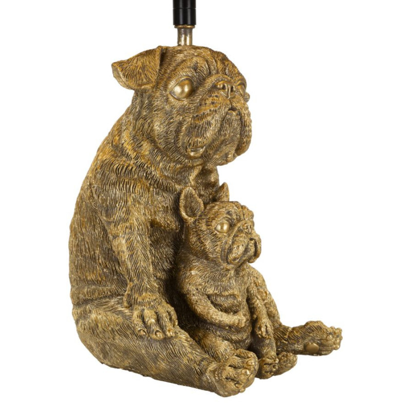 Lampe à poser originale Bouledogues assis Hauteur 43 cm en Résine Doré Tissu Noir Dog 