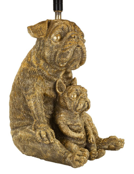 Lampe à poser originale Bouledogues assis Hauteur 43 cm en Résine Doré Tissu Noir Dog 