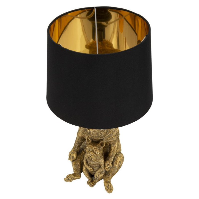 Lampe à poser originale Bouledogues assis Hauteur 43 cm en Résine Doré Tissu Noir Dog 