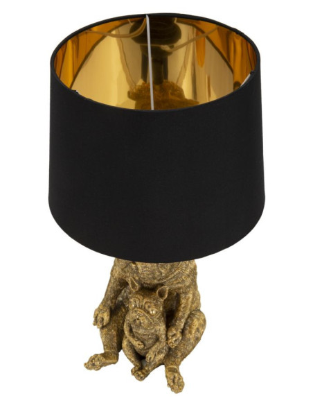 Lampe à poser originale Bouledogues assis Hauteur 43 cm en Résine Doré Tissu Noir Dog 