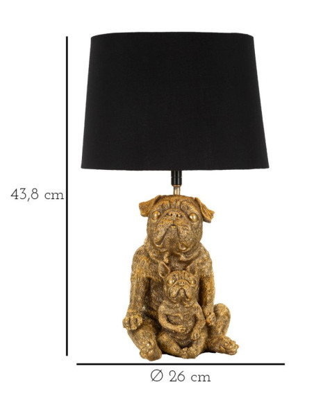 Lampe à poser originale Bouledogues assis Hauteur 43 cm en Résine Doré Tissu Noir Dog 