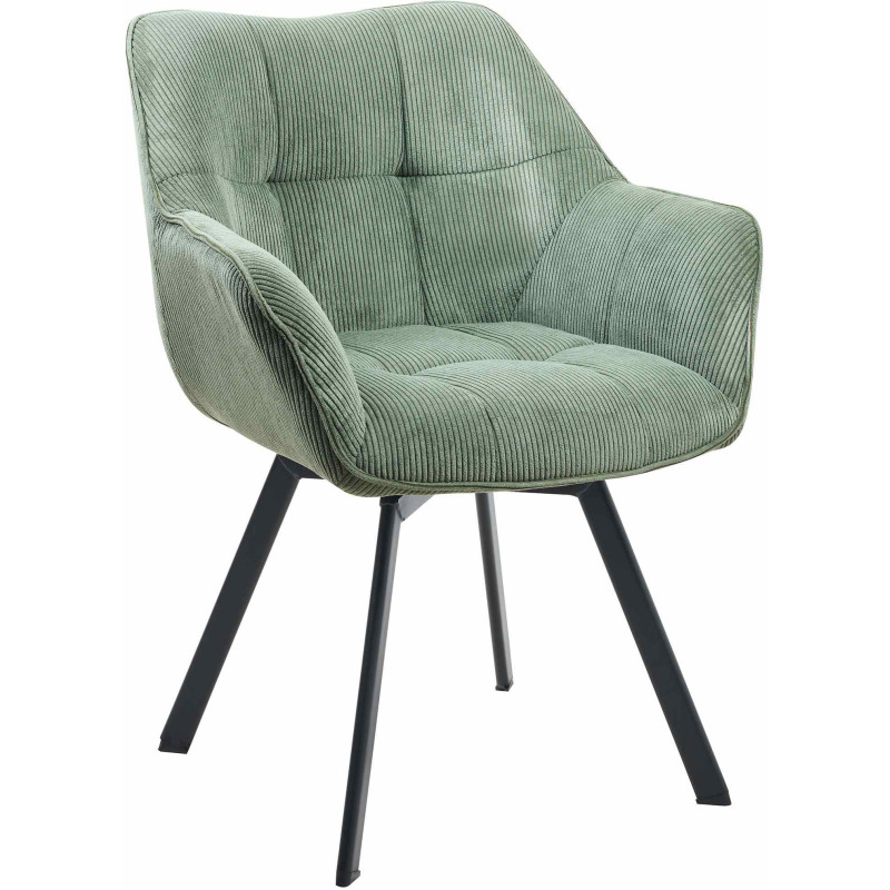 Fauteuil de table Hortense en Velours côtelé Vert Métal Noir - 1