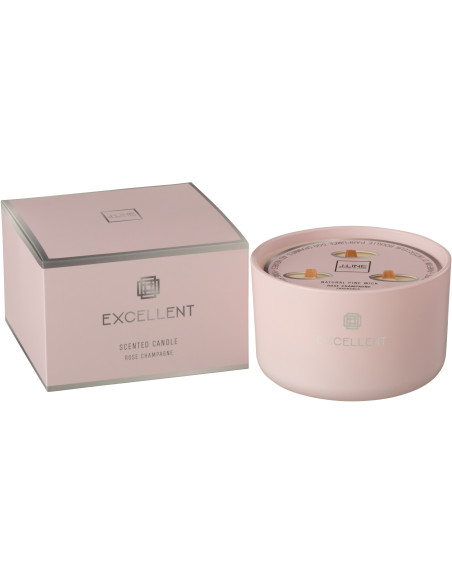 Bougie parfumée XL Florale 40 heures Excellent Parfum Rose Champagne avec photophore en Verre Rose - 1
