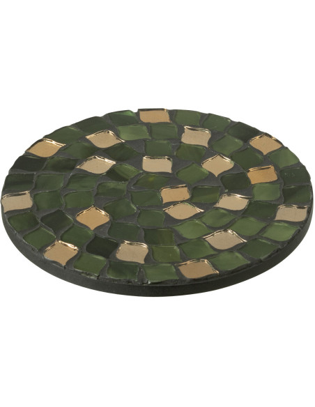 Plateau rond en verre mosaïque verte 13 cm J-Line - 1