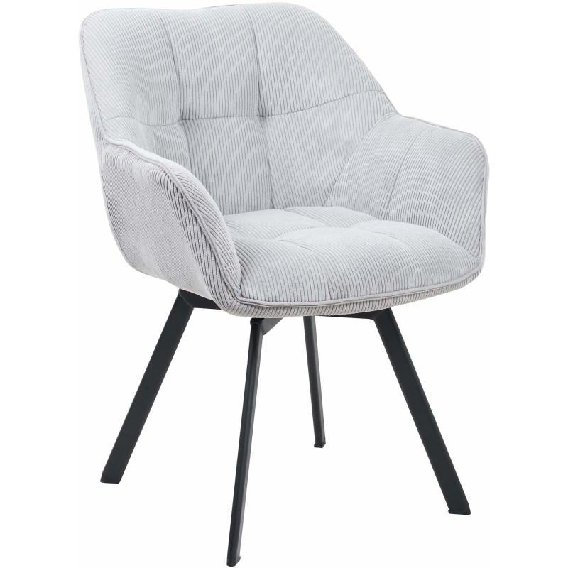 Fauteuil de table Hortense en Velours côtelé Gris clair Métal Noir - 1