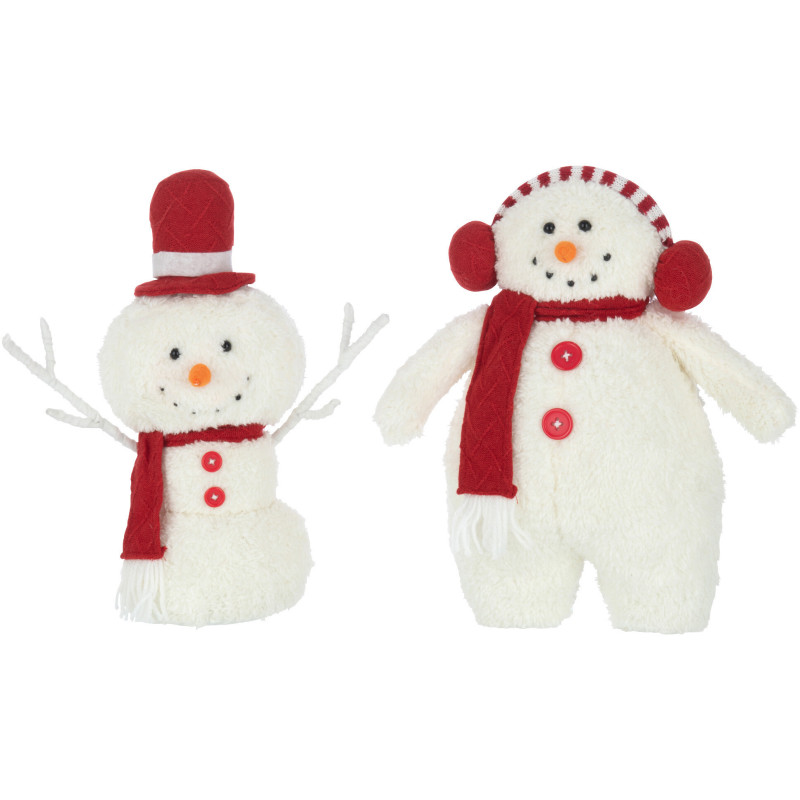 Décoration de Noël Bonhomme de neige 30 cm en Polyester Blanc Rouge (Lot de 2) - 1