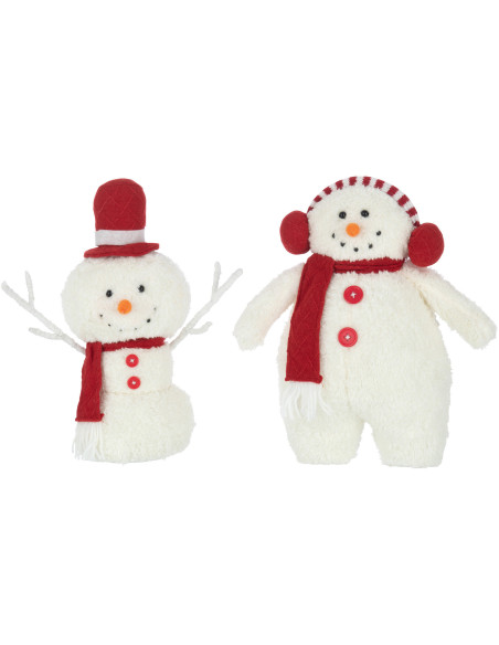 Décoration de Noël Bonhomme de neige 30 cm en Polyester Blanc Rouge (Lot de 2) - 1