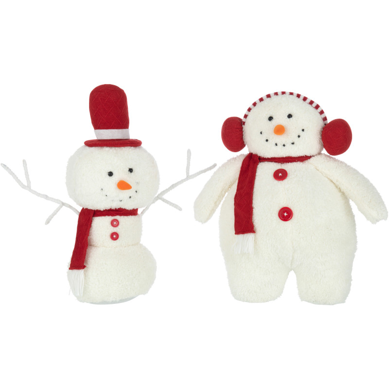 Décoration de Noël Bonhomme de neige 45 cm en Polyester Blanc Rouge (Lot de 2) - 1