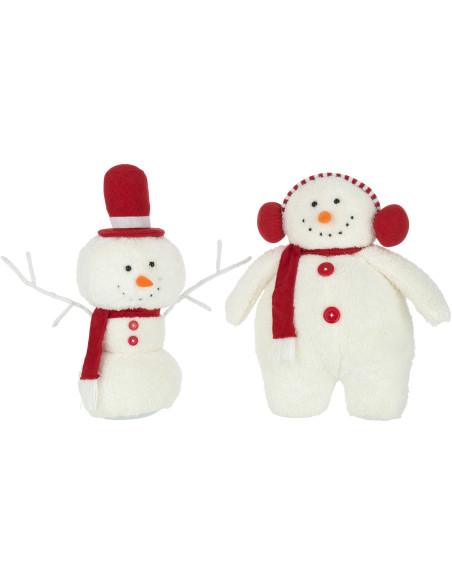 Décoration de Noël Bonhomme de neige 45 cm en Polyester Blanc Rouge (Lot de 2) - 1