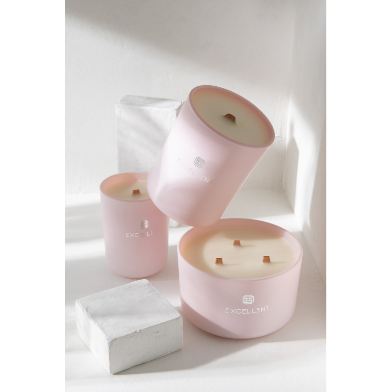 Bougie parfumée XL Florale 40 heures Excellent Parfum Rose Champagne avec photophore en Verre Rose - 2