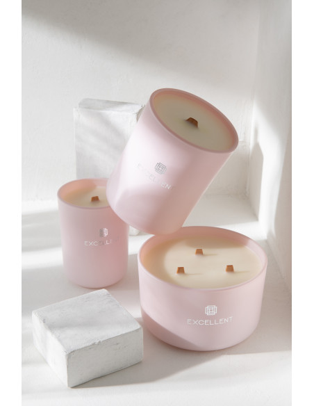 Bougie parfumée XL Florale 40 heures Excellent Parfum Rose Champagne avec photophore en Verre Rose - 2