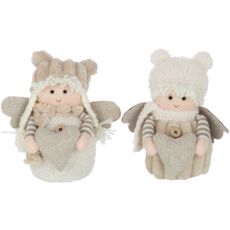 Décoration de Noël Enfant avec coeur 20 cm en Polyester Beige Blanc (Lot de 2) - 1