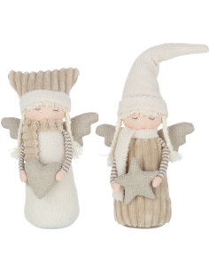 Décoration de Noël XL Enfant Coeur & Étoile 60 cm en Polyester Beige Blanc (Lot de 2) - 1