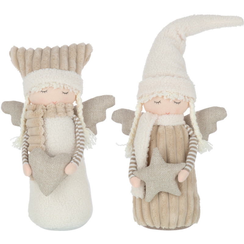 Décoration de Noël XL Enfant Coeur & Étoile 60 cm en Polyester Beige Blanc (Lot de 2) - 1