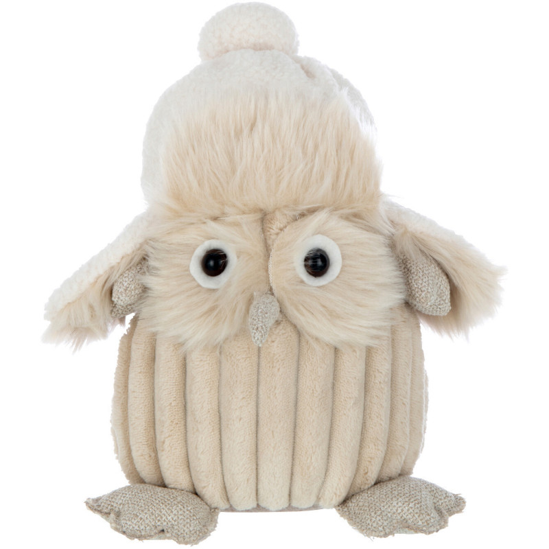 Décoration de Noël Hibou avec chapka 25 cm en Polyester Beige - 1