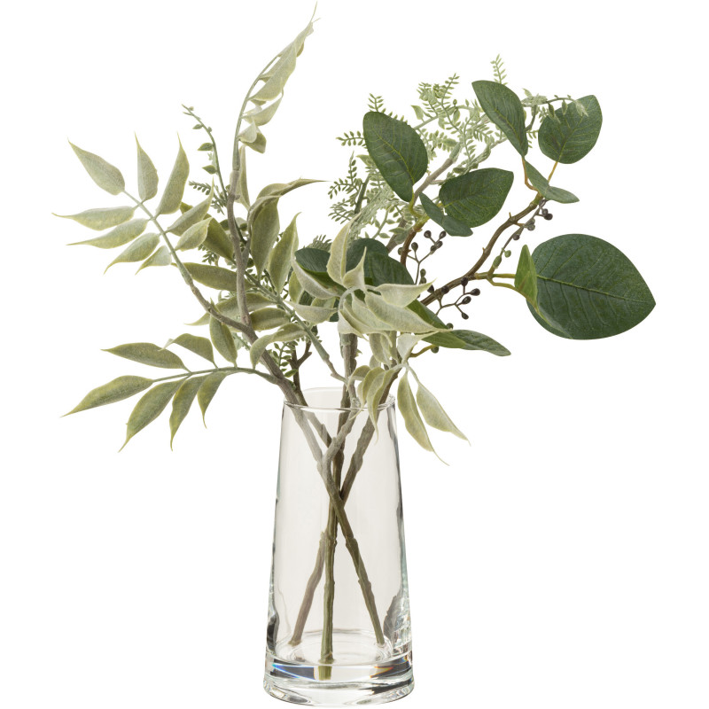 Bouquet Branches artificiel avec vase réaliste Hauteur 35 cm en Verre Transparent Plastique Vert clair - 1