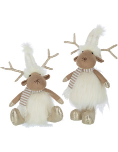 Décoration de Noël Renne debout & assis 40 cm en Polyester Beige Blanc (Lot de 2) - 1