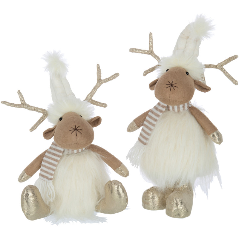 Décoration de Noël Renne debout & assis 40 cm en Polyester Beige Blanc (Lot de 2) - 1