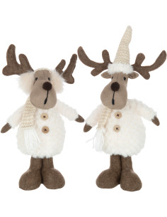 Décoration de Noël Renne Écharpe & Bonnet 35 cm en Polyester Blanc Marron (Lot de 2) - 1