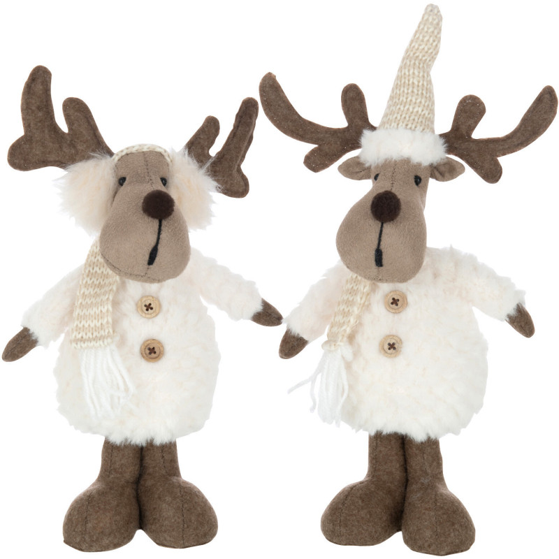 Décoration de Noël Renne Écharpe & Bonnet 35 cm en Polyester Blanc Marron (Lot de 2) - 1