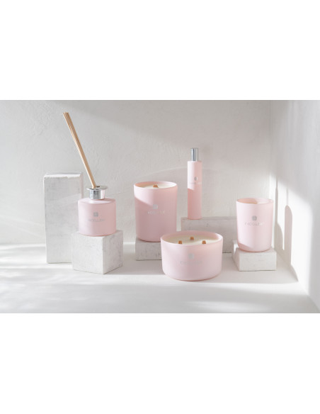 Bougie parfumée XL Florale 40 heures Excellent Parfum Rose Champagne avec photophore en Verre Rose - 3