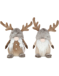 Décoration de Noël Lutin avec bois 35 cm en Polyester Gris Marron (Lot de 2) - 1