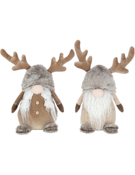 Décoration de Noël Lutin avec bois 35 cm en Polyester Gris Marron (Lot de 2) - 1