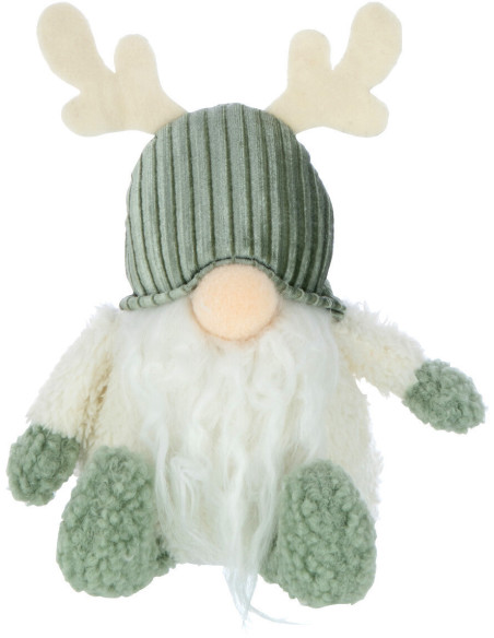Décoration de Noël Lutin avec bois 20 cm en Polyester Vert Beige - 1