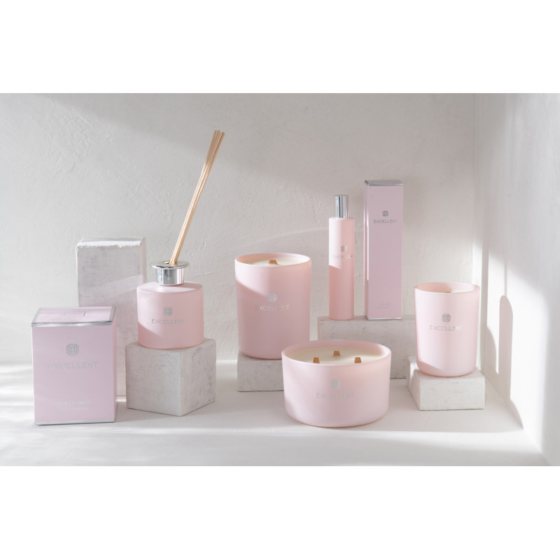 Bougie parfumée XL Florale 40 heures Excellent Parfum Rose Champagne avec photophore en Verre Rose - 4