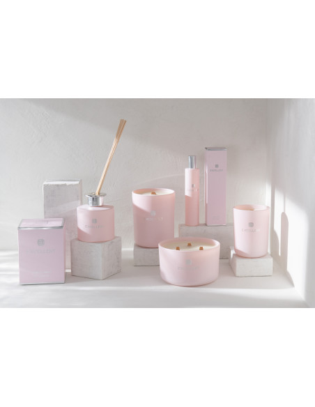 Bougie parfumée XL Florale 40 heures Excellent Parfum Rose Champagne avec photophore en Verre Rose - 4