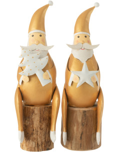 Décoration de Noël Père Noël Étoile & Sapin 30 cm en Métal Doré Blanc Bois Naturel (Lot de 2) - 1