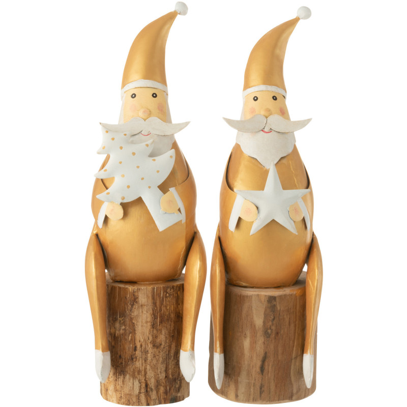 Décoration de Noël Père Noël Étoile & Sapin 30 cm en Métal Doré Blanc Bois Naturel (Lot de 2) - 1