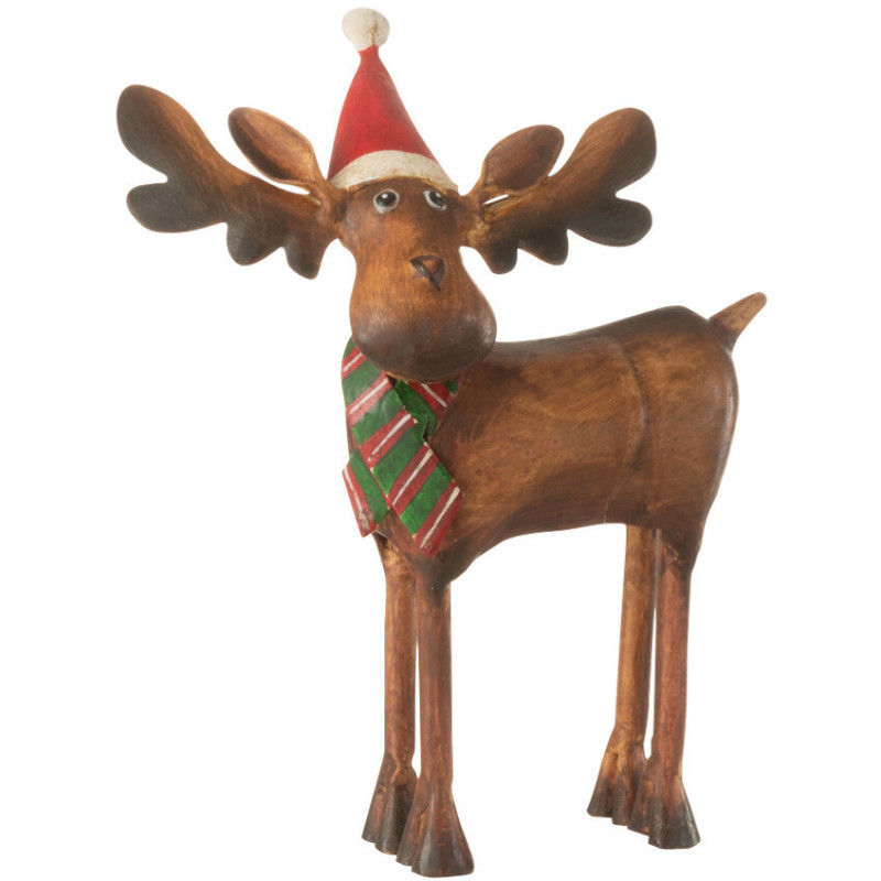 Décoration de Noël Élan avec bonnet 15 cm en Métal Marron Rouge - 1