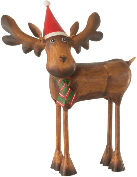Décoration de Noël Élan avec bonnet 25 cm en Métal Marron Rouge - 1