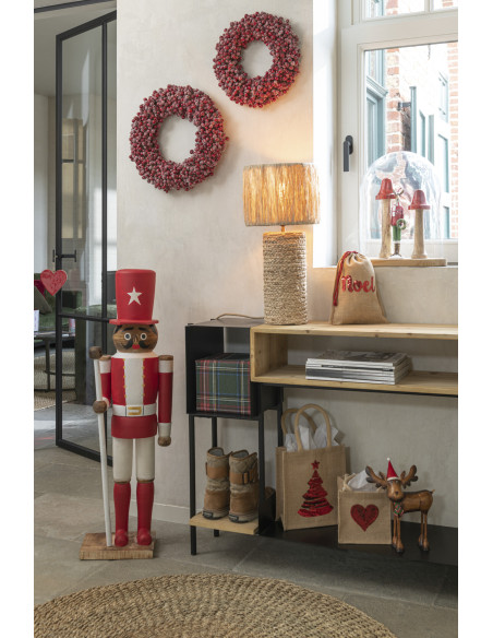 Décoration de Noël Élan avec bonnet 25 cm en Métal Marron Rouge - 2