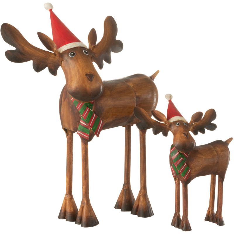 Décoration de Noël Élan avec bonnet 25 cm en Métal Marron Rouge - 3