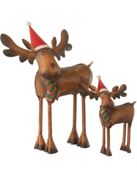 Décoration de Noël Élan avec bonnet 25 cm en Métal Marron Rouge - 3