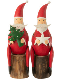 Décoration de Noël Père Noël Étoile & Sapin 30 cm en Métal Rouge Bois Naturel (Lot de 2) - 1