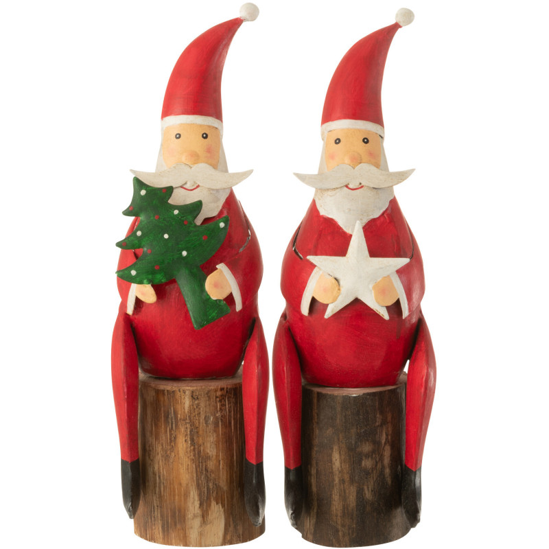 Décoration de Noël Père Noël Étoile & Sapin 30 cm en Métal Rouge Bois Naturel (Lot de 2) - 1