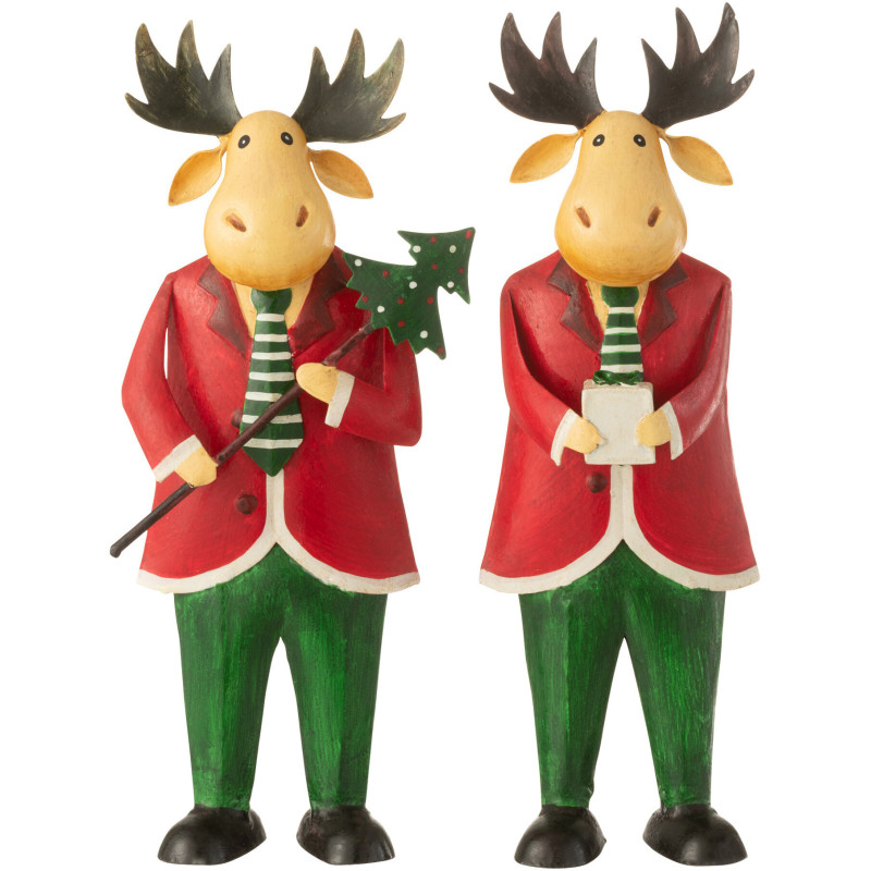 Décoration de Noël Élan Sapin & Cadeau 35 cm en Métal Rouge Vert (Lot de 2) - 1
