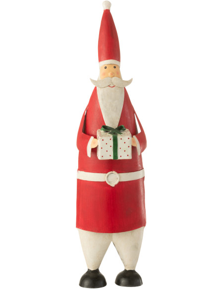 Statue déco Père Noël Kringle en Métal Rouge Blanc - 1