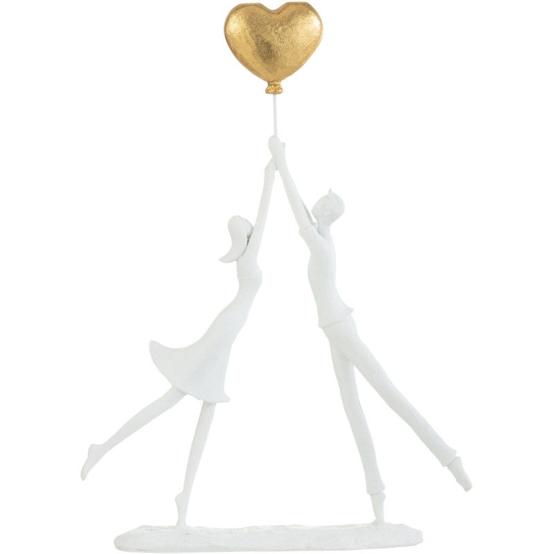 Statuette Couple Amoureux XL Hauteur 35 cm en Résine Blanc Doré Balloon - 1