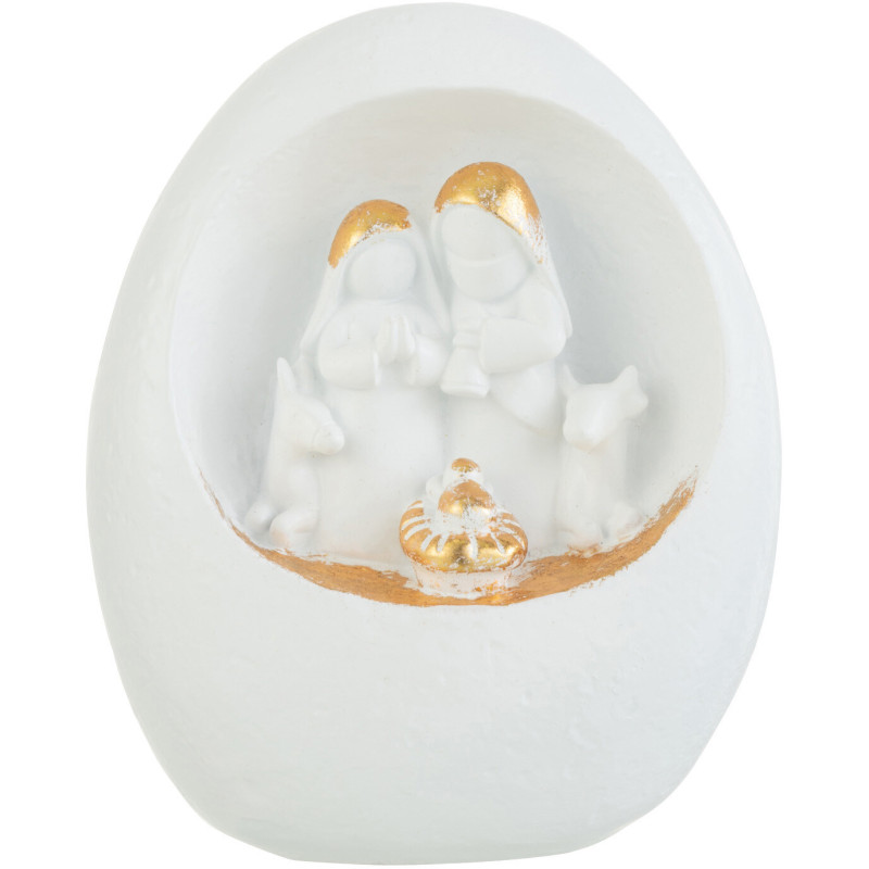 Crêche de Noël Ovale 20 cm en Résine Blanc Doré - 1