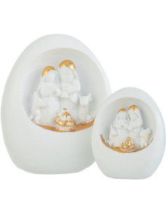 Crêche de Noël Ovale 20 cm en Résine Blanc Doré - 2
