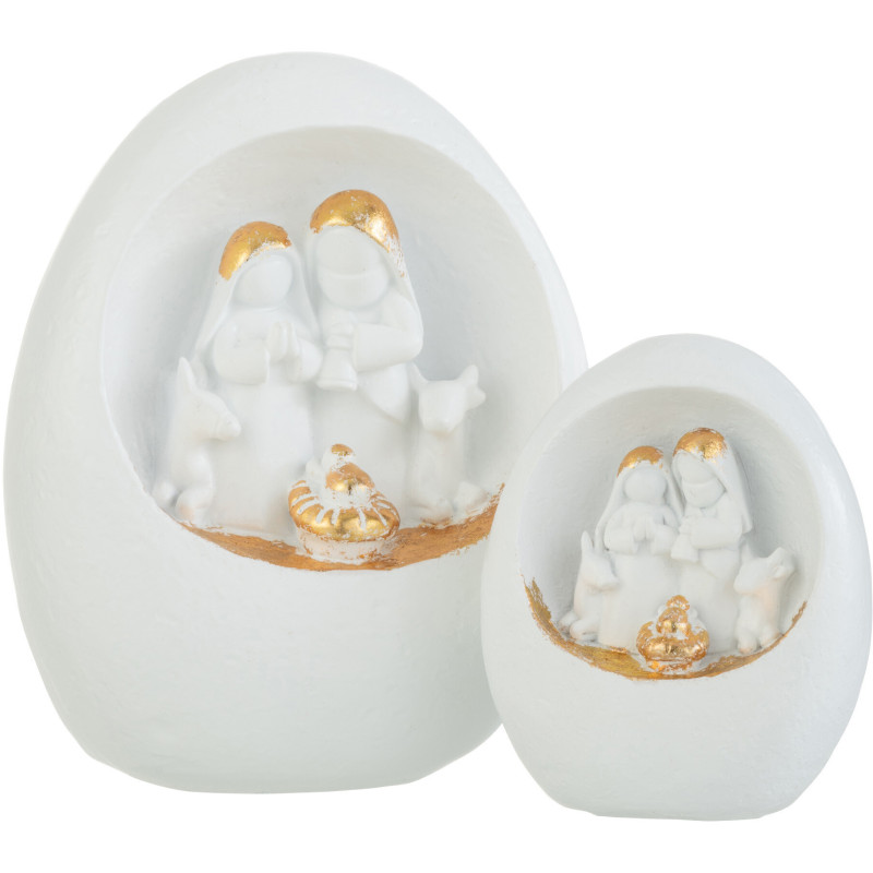 Crêche de Noël Ovale 20 cm en Résine Blanc Doré - 2